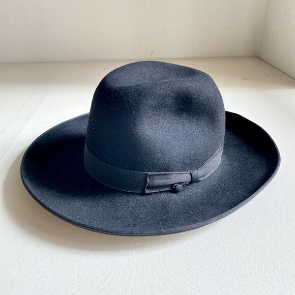 Vintage Borsalino Black Wool Mens's Fedora Hat Davide I 53cm - Picture 1 of 9